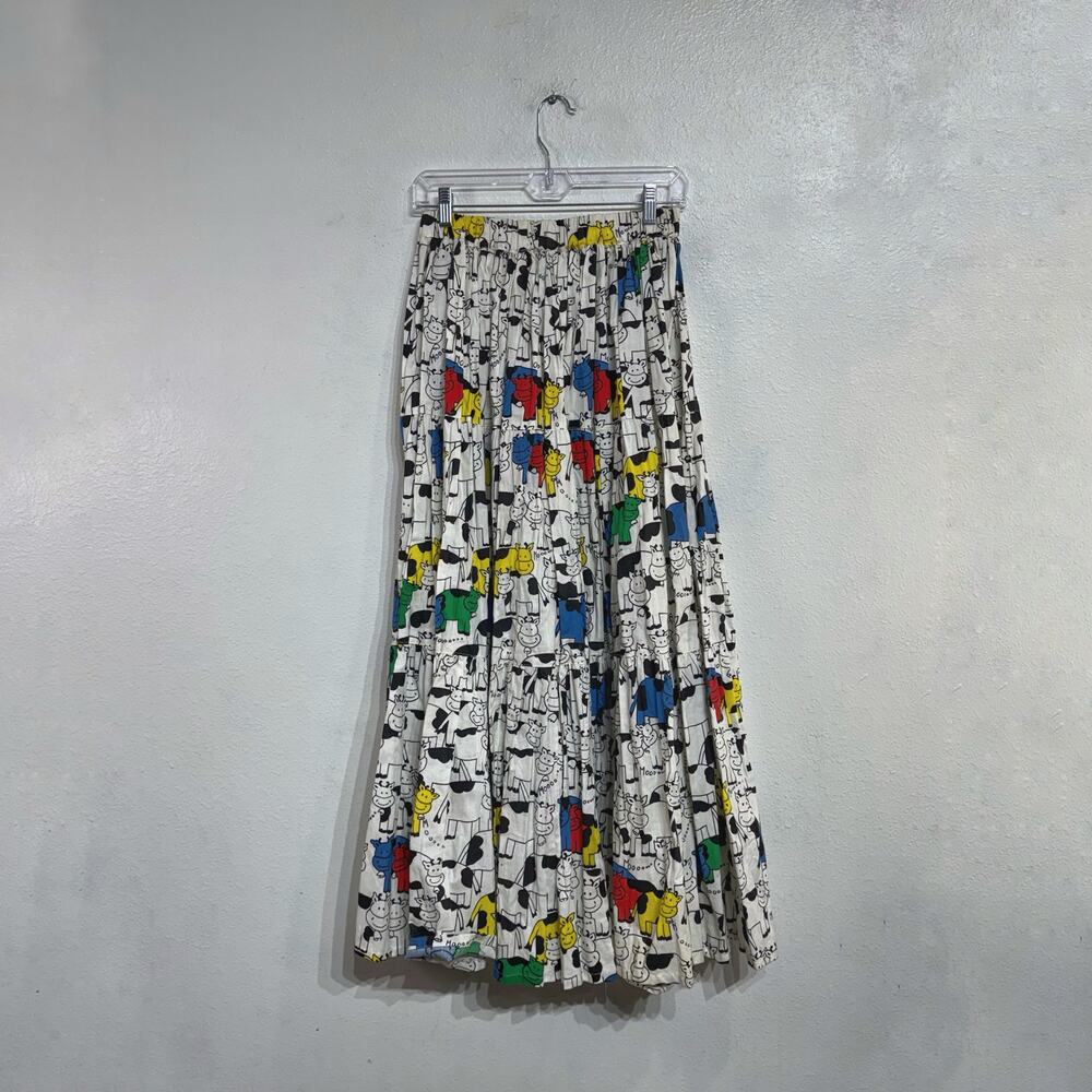Handmade Cow Print Tiered Midi Skirt Novelty 90s Prairie Sz S/M - Picture 3 of 7